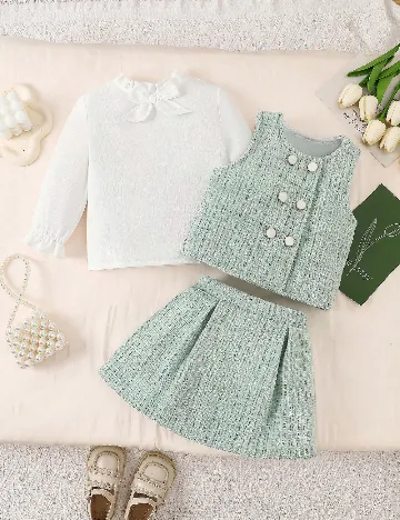 Compleu Shein Kids, verde/alb