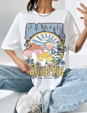 Tricou Oversize SHEIN, alb