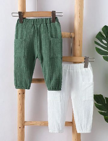 Set pantaloni 2 perechi Shein Kids, verde/alb