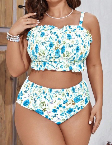 Costum de baie SHEIN CURVE, alb/albastru
