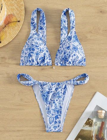Costum de baie SHEIN, alb/albastru
