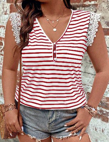 Tricou SHEIN CURVE, alb/rosu