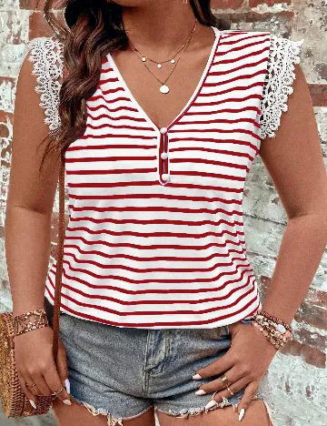 Tricou SHEIN CURVE, alb/rosu