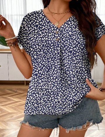 Bluza SHEIN CURVE, albastru/alb