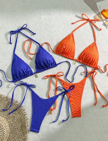 Set costume de baie 2 bucati SHEIN, albastru/portocaliu