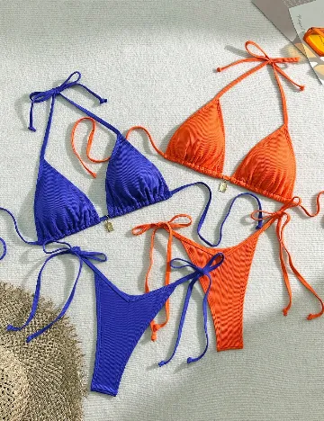 Set costume de baie 2 bucati SHEIN, albastru/portocaliu
