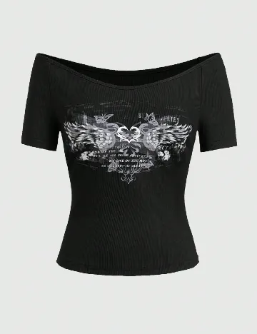 Top Romwe Plus Size, negru