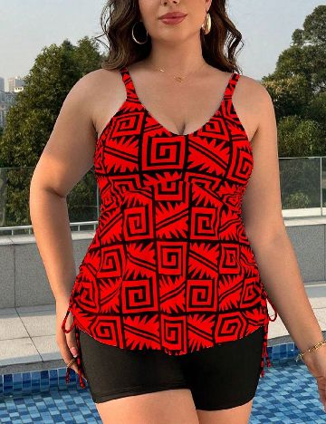 Costum de baie SHEIN CURVE, negru/rosu