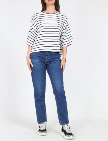 Tricou Bershka, alb/albastru