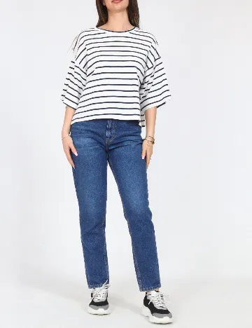 Tricou Bershka, alb/albastru