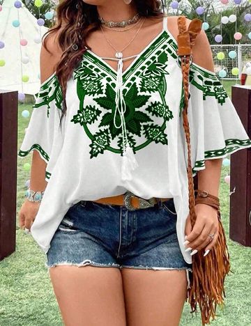 Bluza SHEIN CURVE, alb/verde