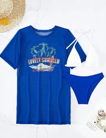 Costum de baie SHEIN, alb/albastru