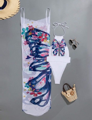 Costum de baie SHEIN, alb/albastru