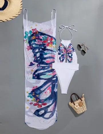 Costum de baie SHEIN, alb/albastru