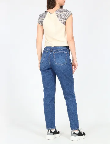 Top Zara, albastru/crem