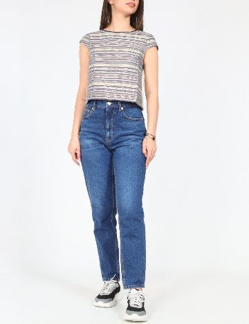 Top Zara, albastru/crem
