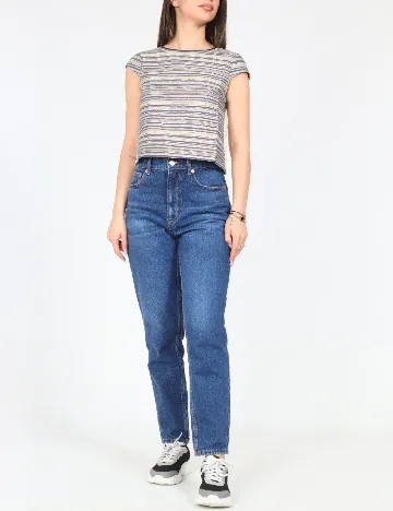 Top Zara, albastru/crem