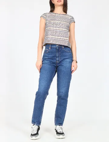 Top Zara, albastru/crem