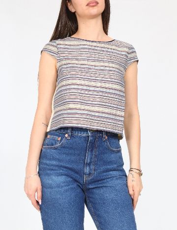 Top Zara, albastru/crem