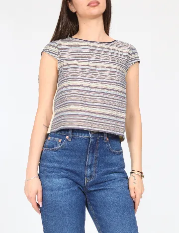 Top Zara, albastru/crem