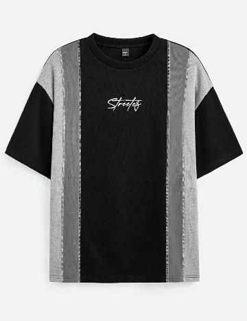 Tricou Oversize SHEIN, negru/gri