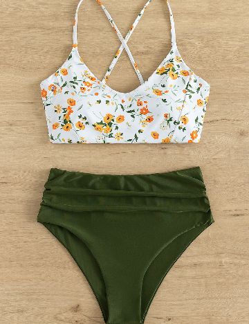 Costum de baie SHEIN CURVE, alb/verde