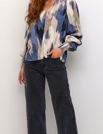 Bluza Kaffe, crem/albastru
