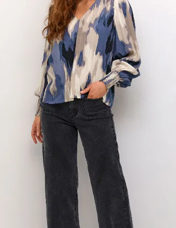Bluza Kaffe, crem/albastru