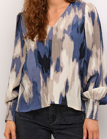 Bluza Kaffe, crem/albastru