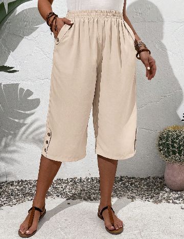 Pantaloni trei sferturi Emery Rose Curve, crem