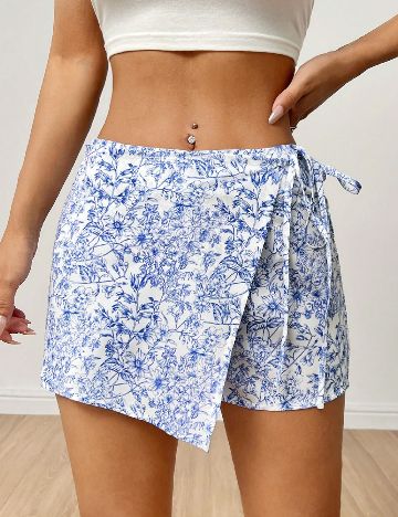 Fusta pantalon SHEIN, alb/albastru