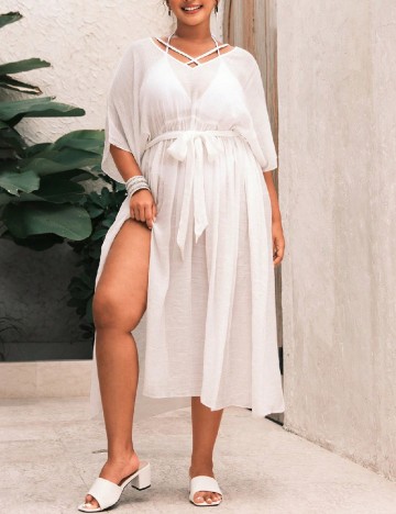 Rochie de plaja SHEIN CURVE, alb