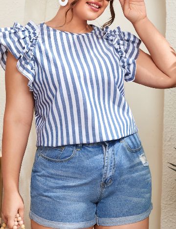 Bluza SHEIN CURVE, albastru/alb