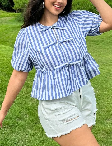 Bluza SHEIN CURVE, albastru/alb