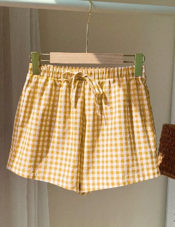 Pantaloni scurti SHEIN, galben/alb