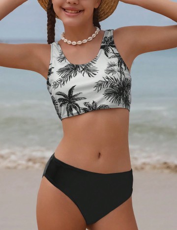 Costum de baie Shein Kids, negru/alb
