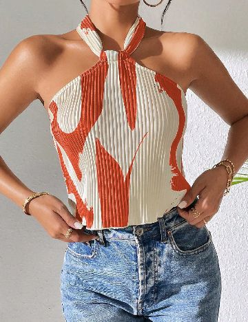 Top SHEIN, ecru/portocaliu