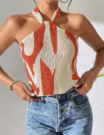 Top SHEIN, ecru/portocaliu