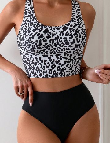 Costum de baie SHEIN, alb/negru