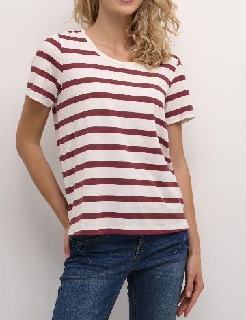 Tricou Cream, rosu/gri