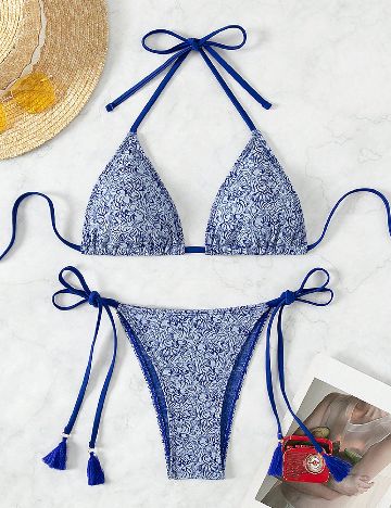 Costum de baie SHEIN, albastru/alb