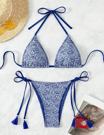 Costum de baie SHEIN, albastru/alb