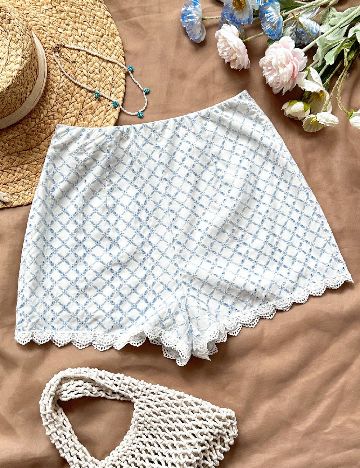 Pantaloni scurti SHEIN, alb/albastru