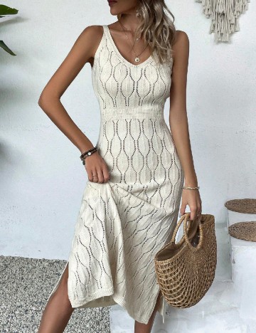 Rochie medie Knit Mix, crem