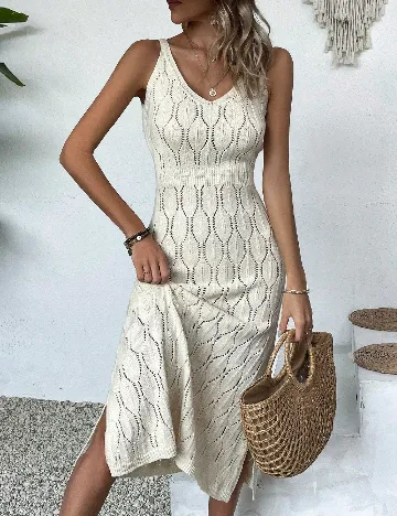 Rochie medie Knit Mix, crem
