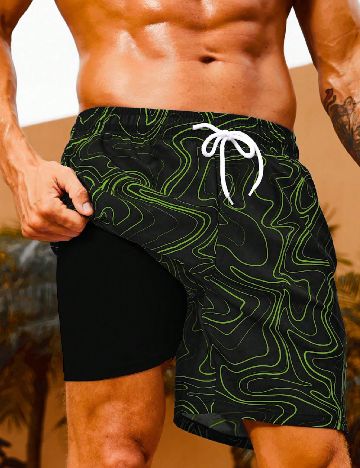 Pantaloni scurti SHEIN, negru/verde