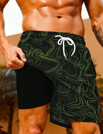 Pantaloni scurti SHEIN, negru/verde