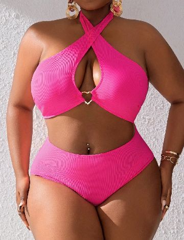 Costum de baie SHEIN CURVE, roz