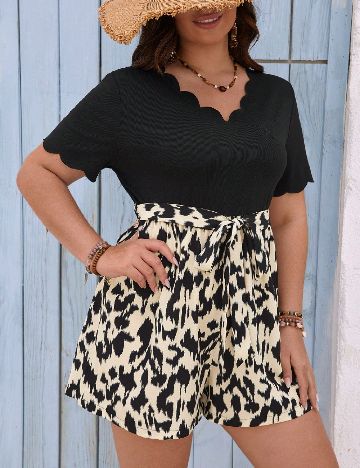Salopeta SHEIN CURVE, crem/negru