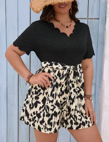 Salopeta SHEIN CURVE, crem/negru